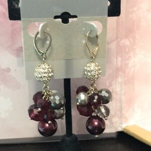 Deep burgundy, grey, sparkly earrings